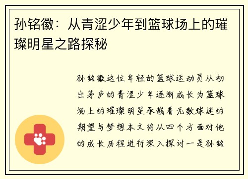 孙铭徽：从青涩少年到篮球场上的璀璨明星之路探秘
